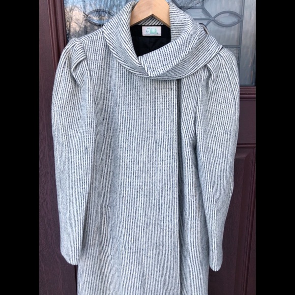Vintage Long Coat Wrap Scarf 1960s Mod Gray Cream - Picture 2 of 7